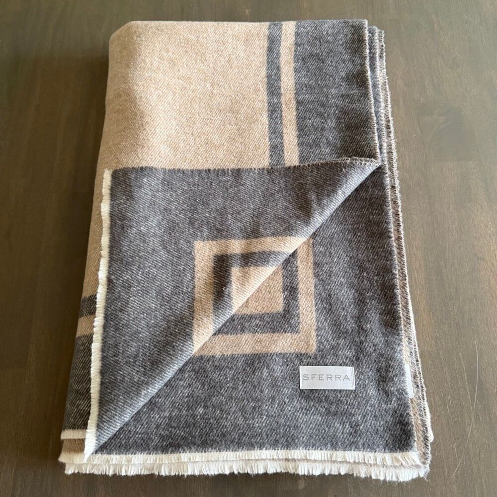 Sferra Fine Linens Viletta Throw Blanket Gray Tan